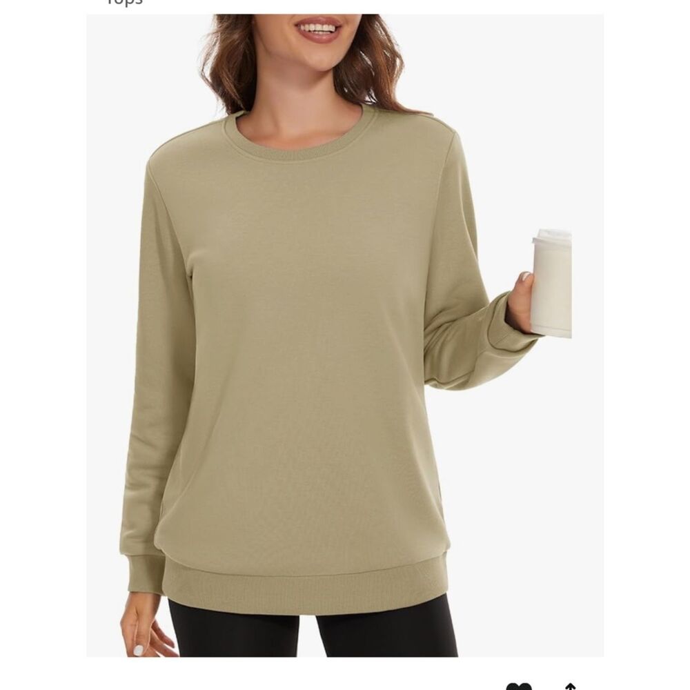 MAGCOMSEN Women's XXL Fleece Lined Crewneck Sweatshirt Khaki Tan Pullover